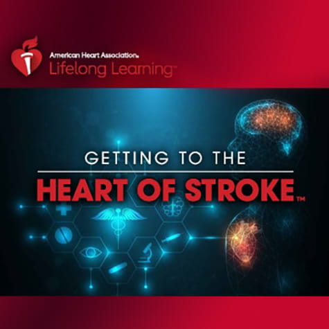 'Getting to the Heart of Stroke' on a conceptual digital medical illustration background