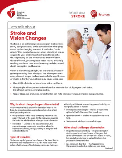 front page of the Let’s Talk About Stroke and Vision Changes resource